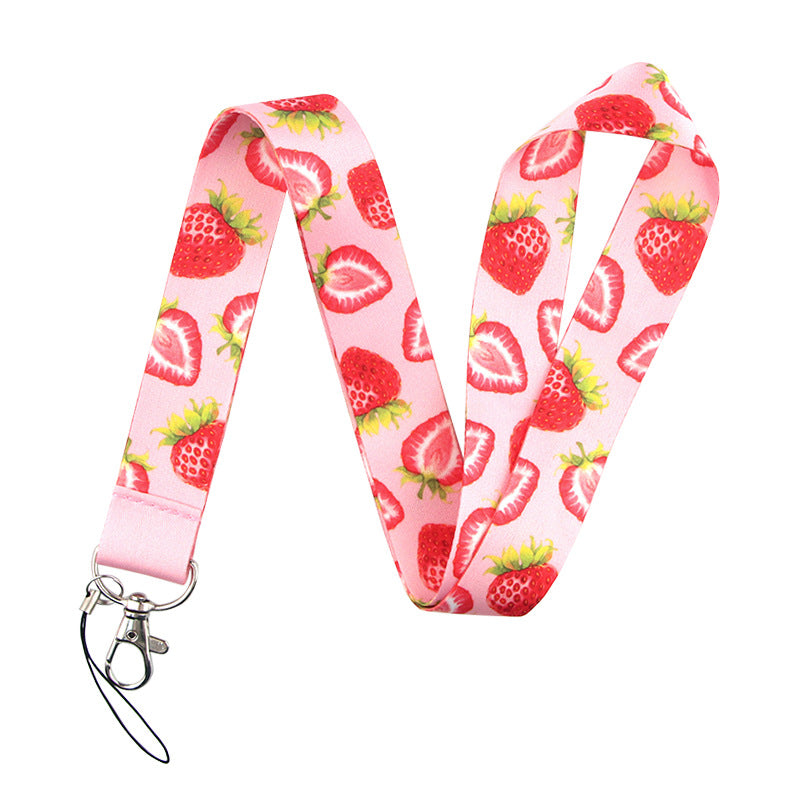 Pink Strawberry-Print Neck Lanyard